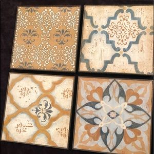 Set of 4 framed Art Deco tiles